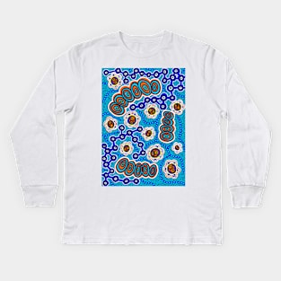 Aboriginal Art - Yugarabul Gathering By The River Kids Long Sleeve T-Shirt